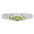 thumbnail image 3 of 10K White Gold Green Peridot & White Diamond Three Stone Engagement Bridal Ring, 3 of 4