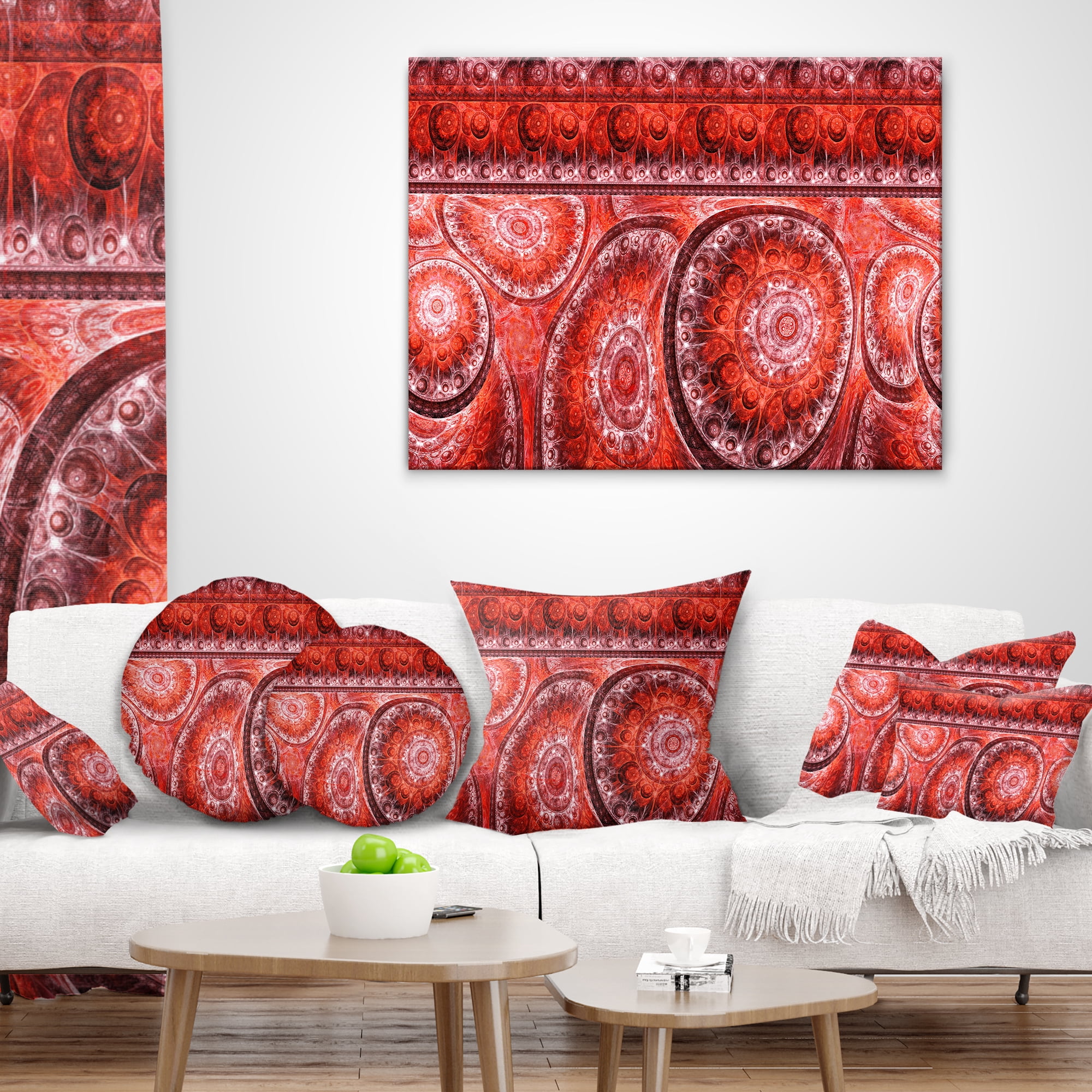 Designart Red Living Cells Fractal Design - Abstract Throw Pillow - 12x20