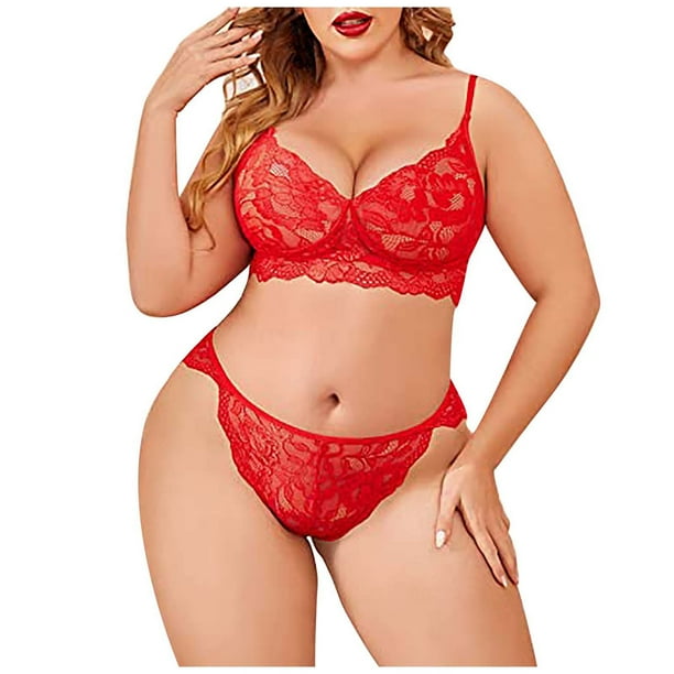Conjunto de lencería Sexy de talla grande con encaje Floral para mujer, picardías tentación, ropa interior, sujetador, bragas, ropa interior, traje de dormir Fridja nalpqowj63530