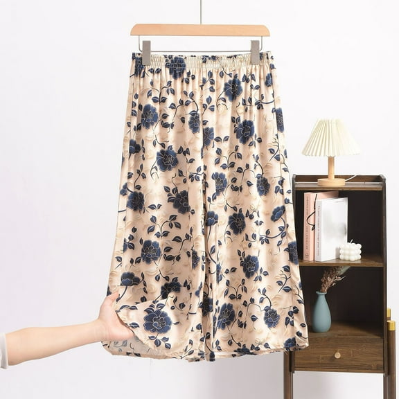 Censtreet Womens Oversize Pajama Pants Printed Capri Sleep Lounge Pants Drawstring Pj Bottoms(XL-6XL)