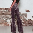 thumbnail image 3 of Women Velvet Flare Pants Elastic High Waisted Wide Leg Palazzo Pant Formal Party Long Pants, 3 of 6