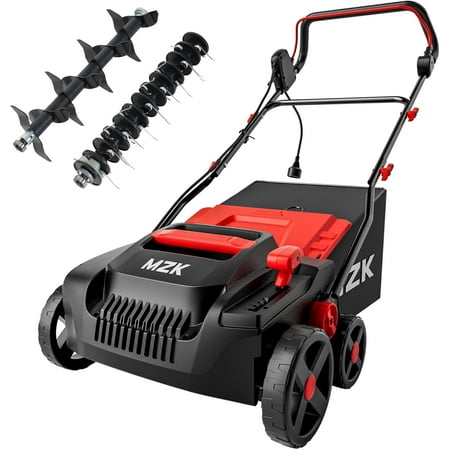 MZK 15-inch 2-in-1 Electric Dethatcher and Scarifier w/Removeable 5-Position Height Adjustment,Lawn dethatcher w/12-Gallon Thatch Collection Bag,Keep Lawn Health,DS15A03