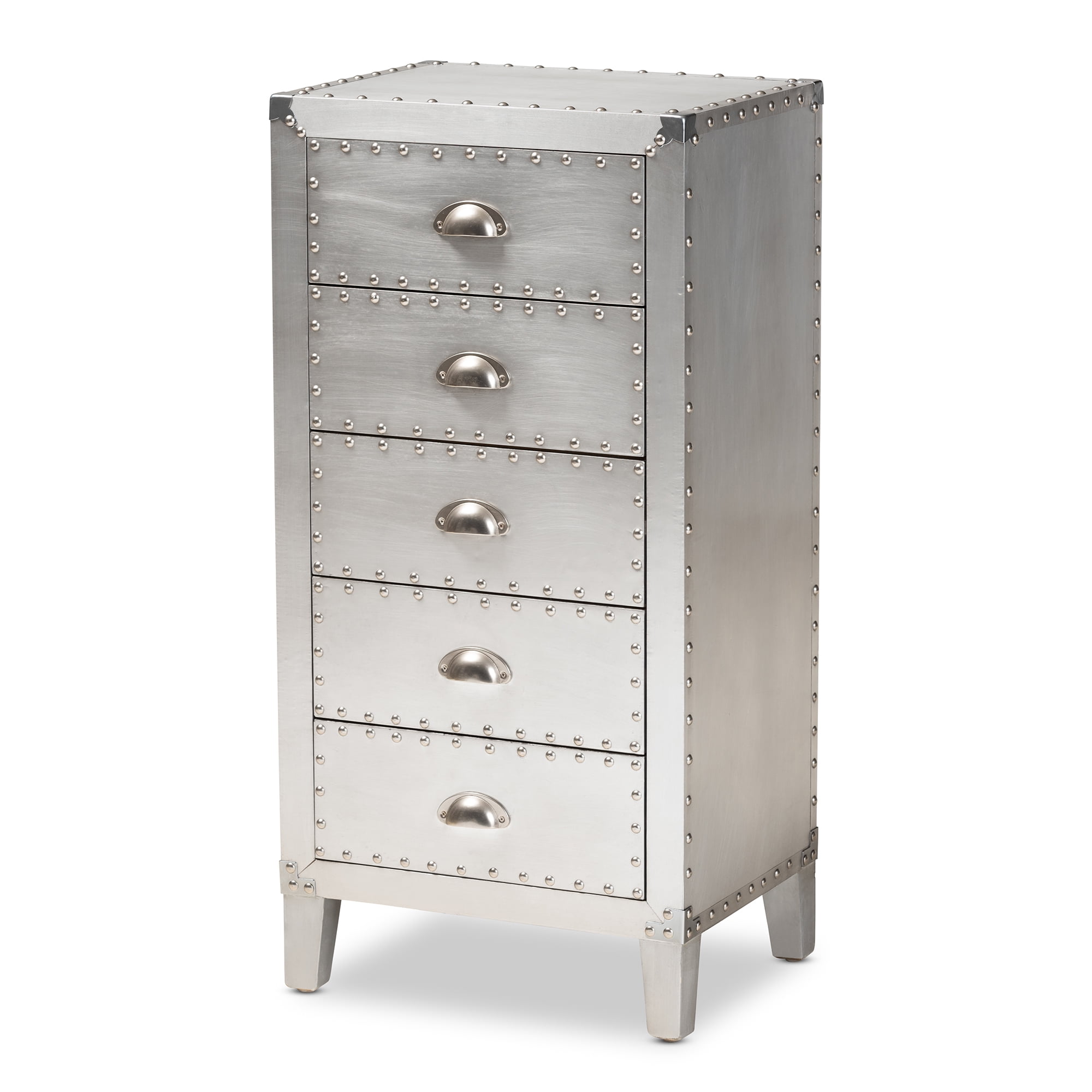 Baxton Studio Carel French Industrial Silver Metal 5-Drawer Accent Chest
