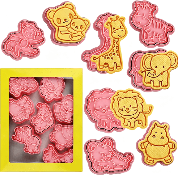 NORIZF Animal Cookie Cutters with Plunger Stamps,8 Pcs 3D Animal Cookie Cutters Animal Embossing Cutters for Biscuit Fondant Cheese Baking Molds 3D Animal Cookie Cutters