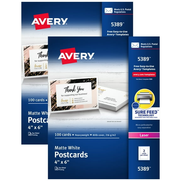 Avery Printable Postcards with Sure Feed,  4" x 6", White (15389)
