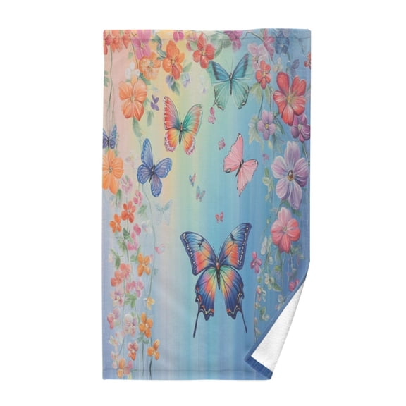 Pure Cotton Face Towel 16x28 Inches Hand Towel Bath Towel Hand Bath Towels Soft Good Water Absorption for Washing Face Wiping Face Pretty Light Blue Butterfly