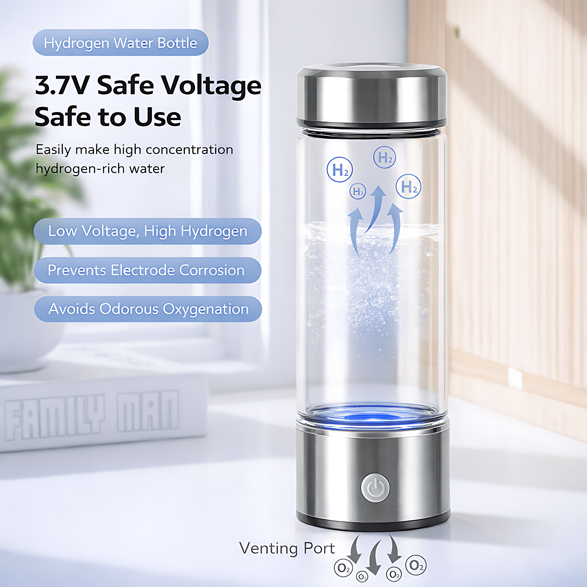 STARBIAO Hydrogen Water Bottle, 16 Oz Portable Rechargeable Hydrogen Water Generator, SPE & PEM Technology, 2800 PPB in 3 Minutes, Silver