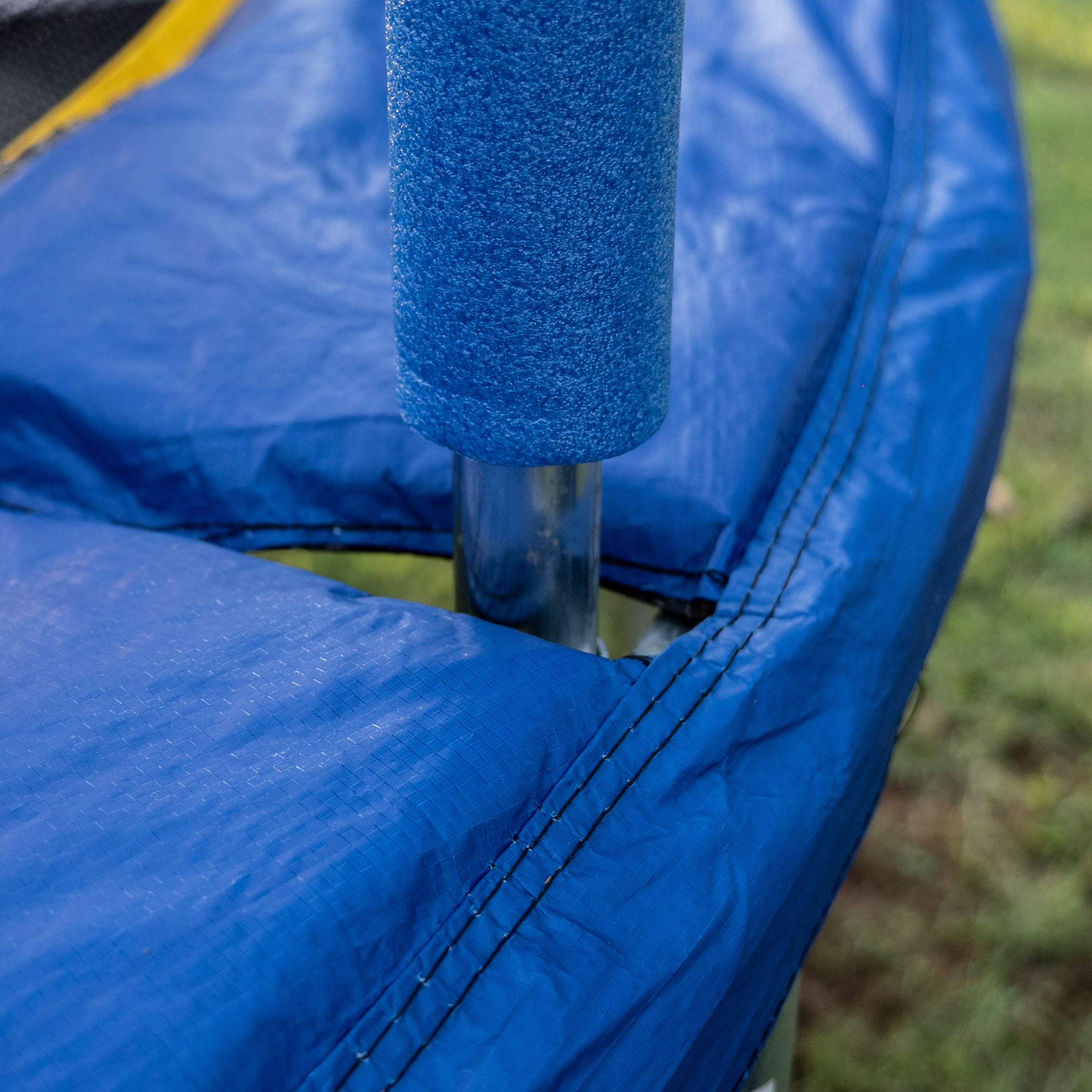 JumpKing Oval 10' x 15' Trampoline, with Basketball Hoop, Blue/Yellow