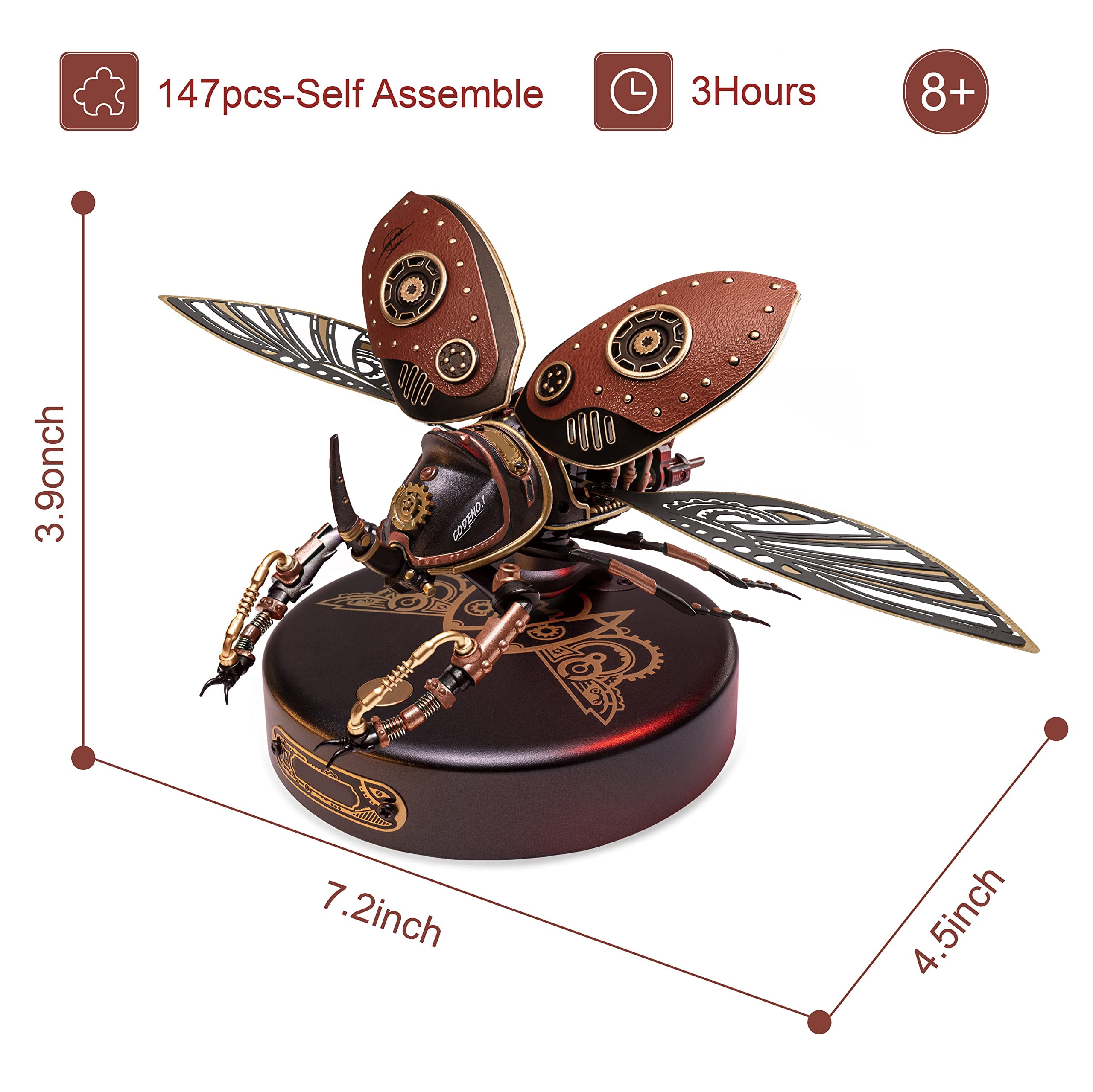 ROBOTIME Plastic Model Kit, 156 Pieces Mechanical 3D Puzzles, Rhinoceros Beetle Model Building Kits Gift for Teen Boys