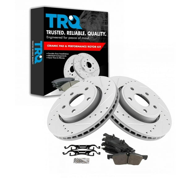 TRQ Front Performance Brake Pad & Rotor Kit Brake Pads Brake Rotors Set Semi-Metallic Premium G-Coated Fits Select 2011-2016 Dodge Durango Jeep Grand Cherokee