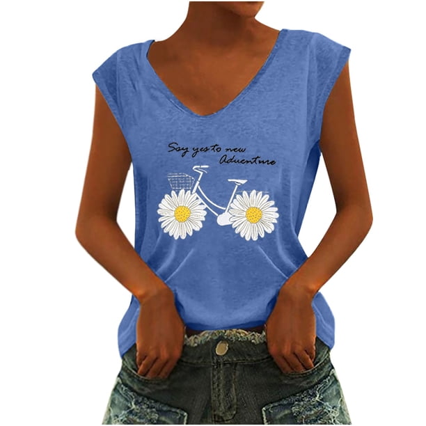 Camiseta sin mangas con cuello en V y estampado informal a la moda para mujer Pompotops lopia998068
