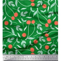 Soimoi Green Cotton Duck Fabric Berries Leaves Printed Fabric 1 Yard 42 Inch Wide