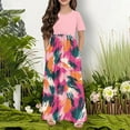 thumbnail image 2 of Taqqpue Summer Maxi Dresses for Girl Crew Neck Short Sleeve Beach Long Dress Casual Loose Flowy Tropical Print Sundress Swing A Line Plus Size Dresses 4-14Y, 2 of 5