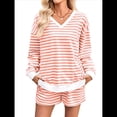 thumbnail image 1 of Conjunto de 2 Piezas de Rayas para Mujer: Sudadera de Larga y Pantalones Cortos Color Naranja XL, 1 of 10