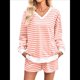 thumbnail image 1 of Conjunto de 2 Piezas de Rayas para Mujer: Sudadera de Larga y Pantalones Cortos Color Naranja S, 1 of 10