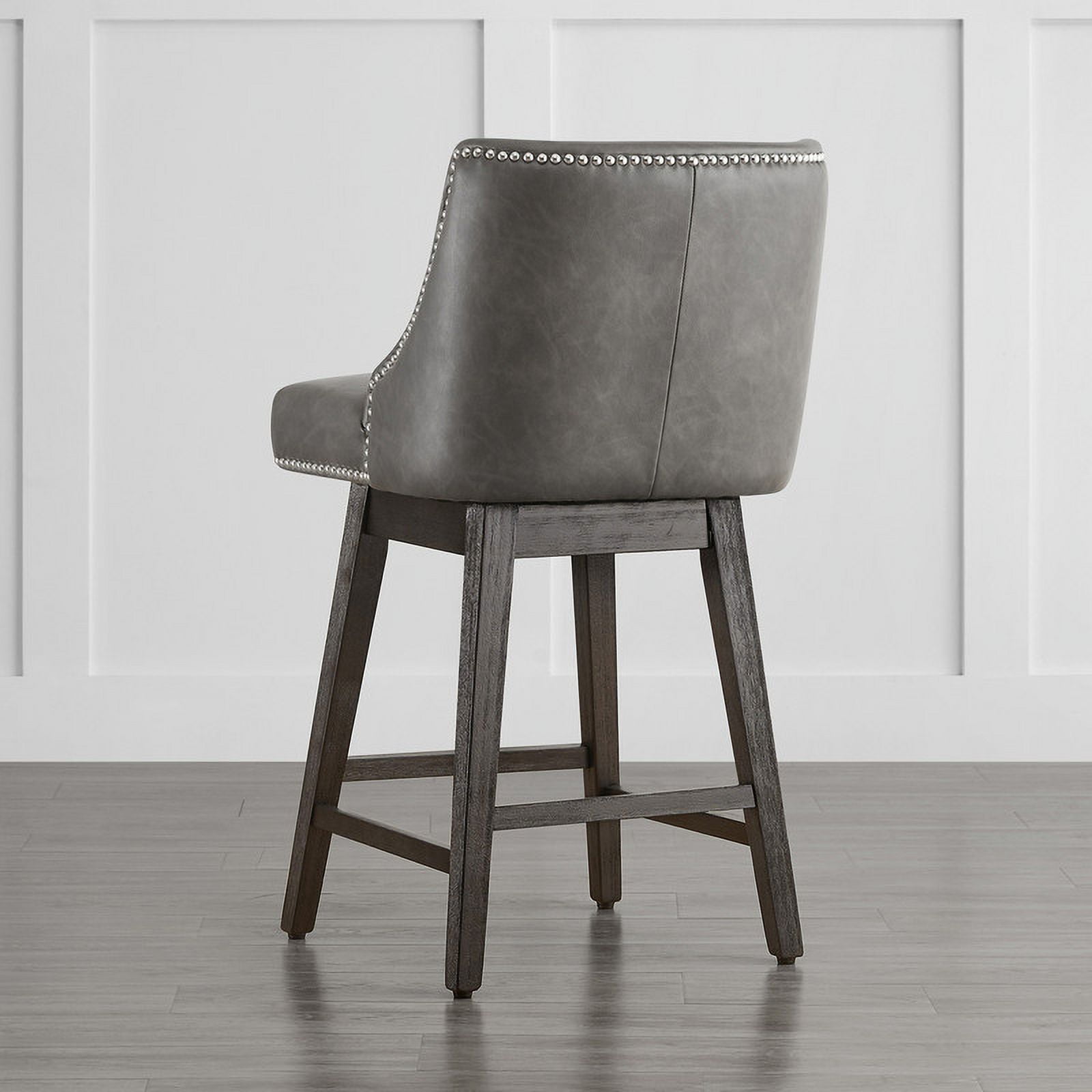 CHITA 26 inch Swivel Upholstered Counter Height Bar Stools with Full Back Set of 3,Faux Leather in Slate