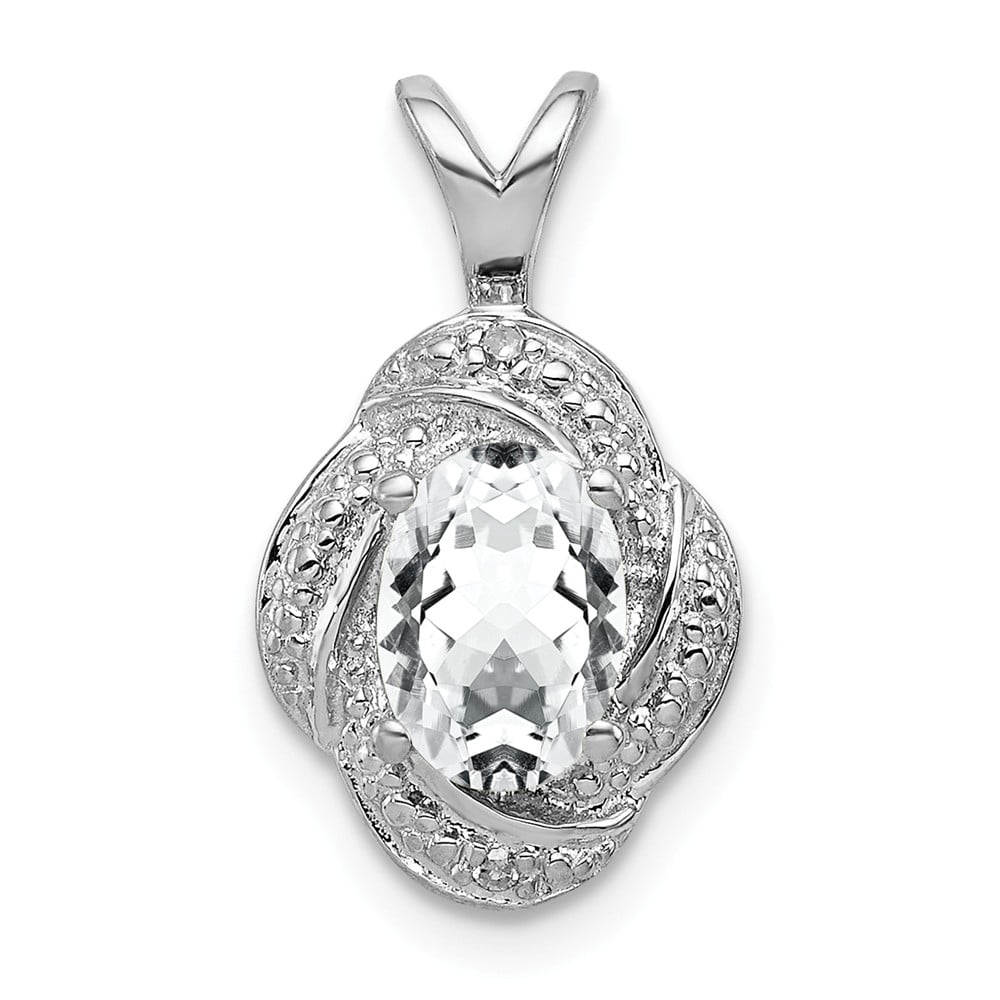 FB Jewels Sterling Silver Rhodium-plated White Topaz & Diamond Pendant