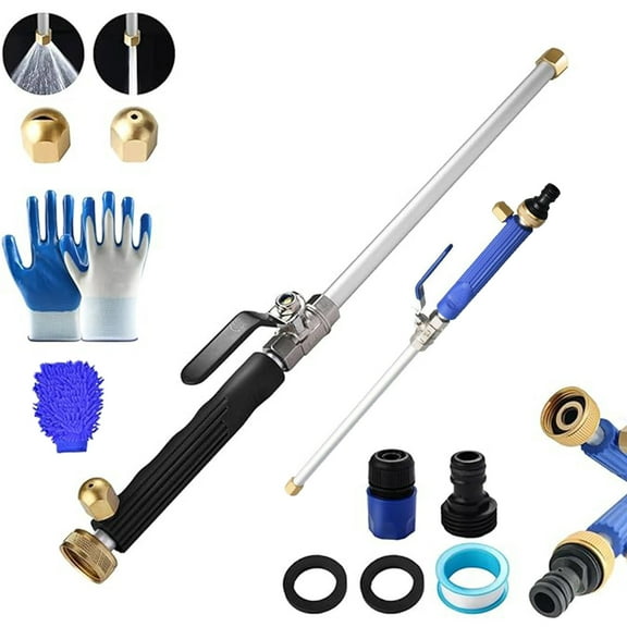 High Pressure Power Washer Wand 2-in-1 Garden Hose Attachment with 2 Spray Nozzles, 3/4" and 1/2" Connectors, Aluminum Alloy, 18" Long, for Car, Patio, Driveway Cleaning