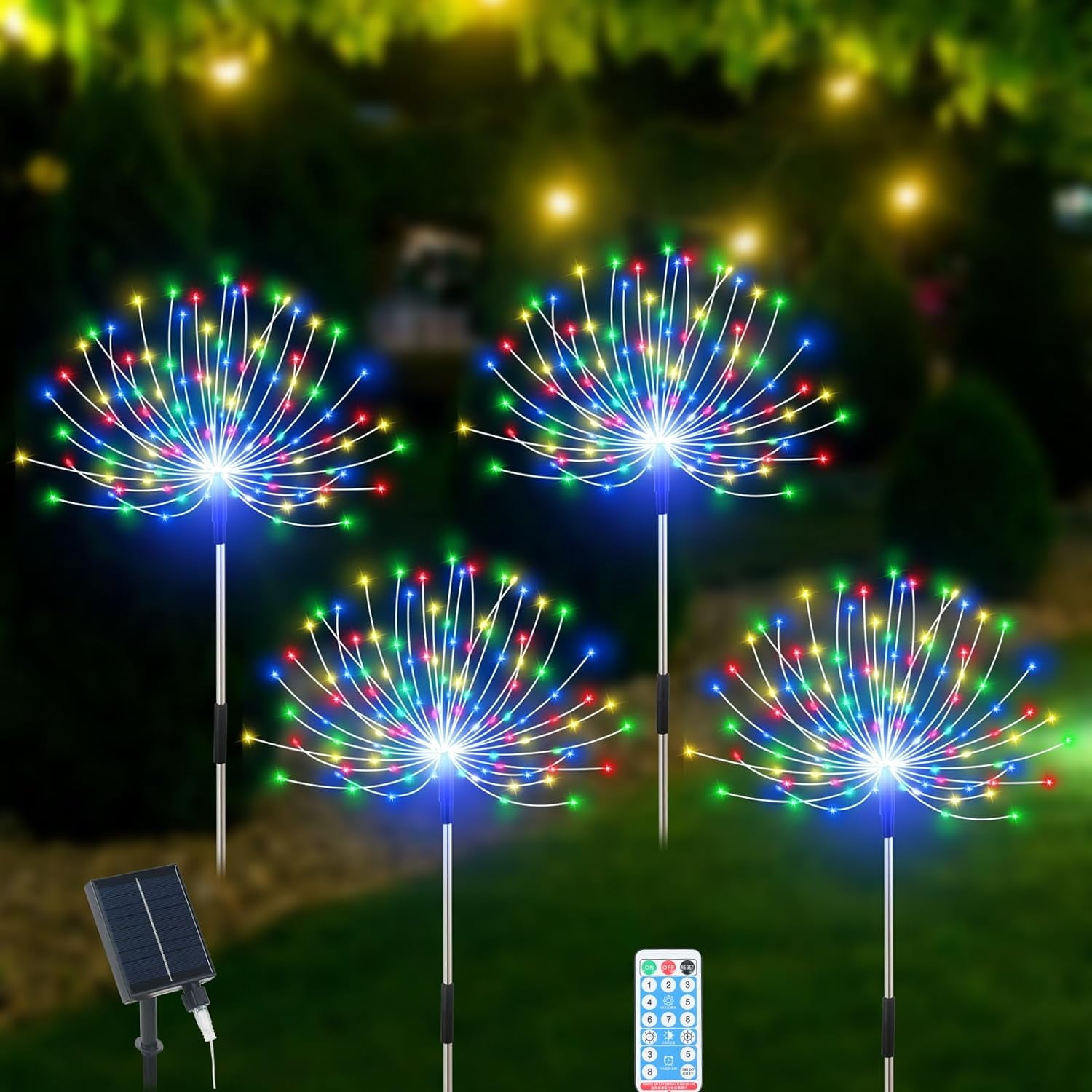 Solar Garden Lights Outdoor Waterproof, 4 Pack Total 480 LED Solar Starburst Sparkler Lights Decorative with 8 Lighting Modes Outside for Flowerbed Halloween Christmas Decorations, Multicolor
