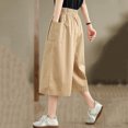 thumbnail image 5 of Women's Baggy Wide Leg Palazzo Capris Dressy Casual Cropped Gaucho Pant Pull On Solid Beach Culottes with Pockets, 5 of 7