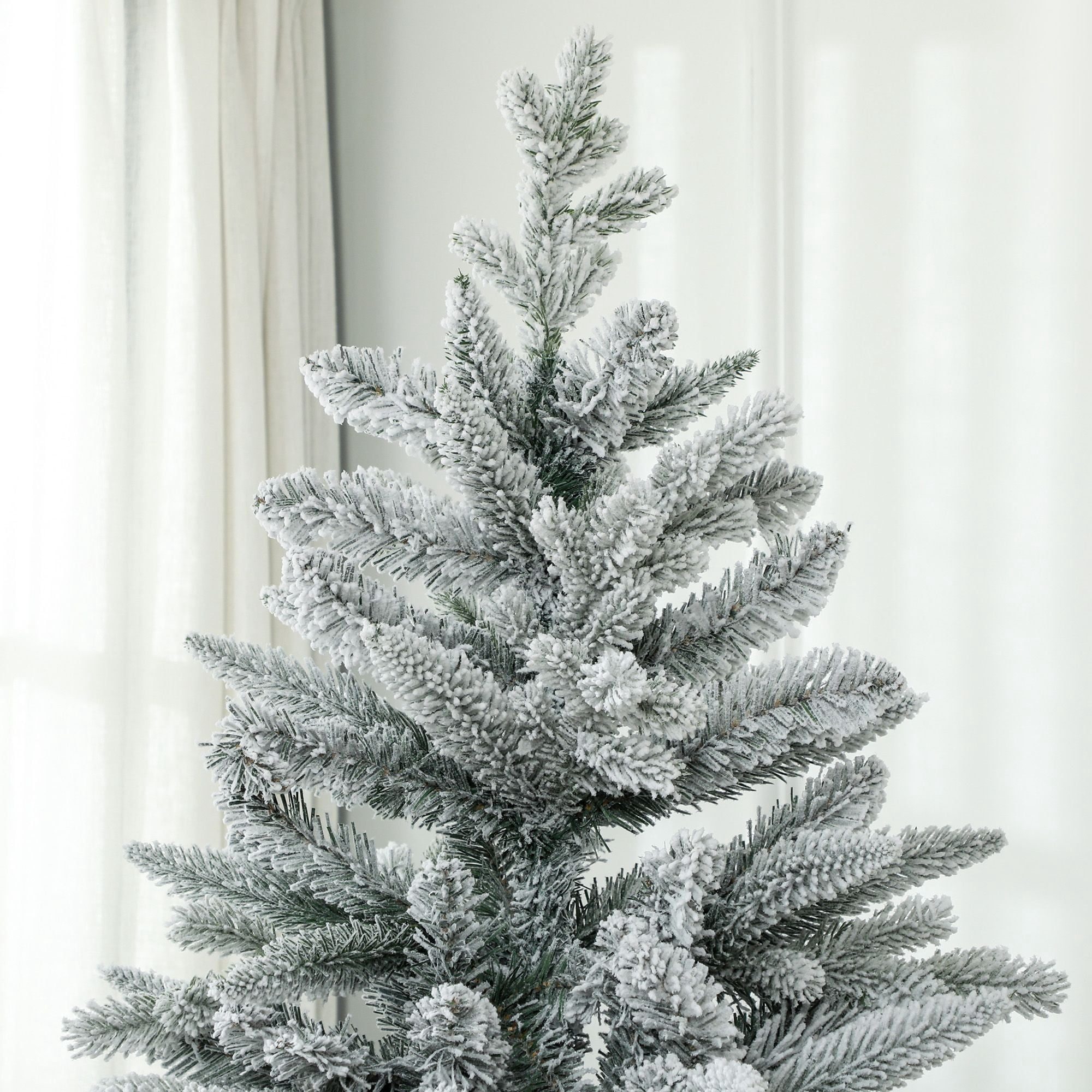 7 ft Artificial Flocked Christmas Tree with Snow Tips, Hinged Branches, 1401 Tips, Indoor Holiday Decor for Home and Office