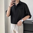 thumbnail image 3 of Men Short Sleeve Button Down Beachwear Night Club Outfit Shirt Casual Tops, M, Black, 3 of 3