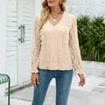 thumbnail image 2 of XFLWAM Womens Lace Dressy Tops Long Sleeve V Neck Shirts Crochet LAce Sexy Casual Fall Blouses Beige XXL, 2 of 8