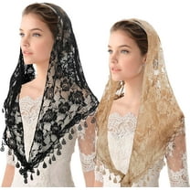 2 Pcs Mass Veil Triangle Mantilla Cathedral Head Covering Chapel Veil Lace Shawl Latin Scarf Latin Mass Head Covering Veils (Black, Khaki)