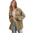 thumbnail image 5 of Women's Oversized Moss Green Patchwork Buttoned Waffle Knit Shacket - [ZhiHiMeRi] | (US 20-22)2XL,Moss Green, 5 of 6