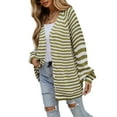 thumbnail image 3 of Liacowi Women Juniors Knit Cardigan Long Sleeve Sweater Striped Knitwear Coat Fall Casual Tops Loose Outwear for Teen, 3 of 9