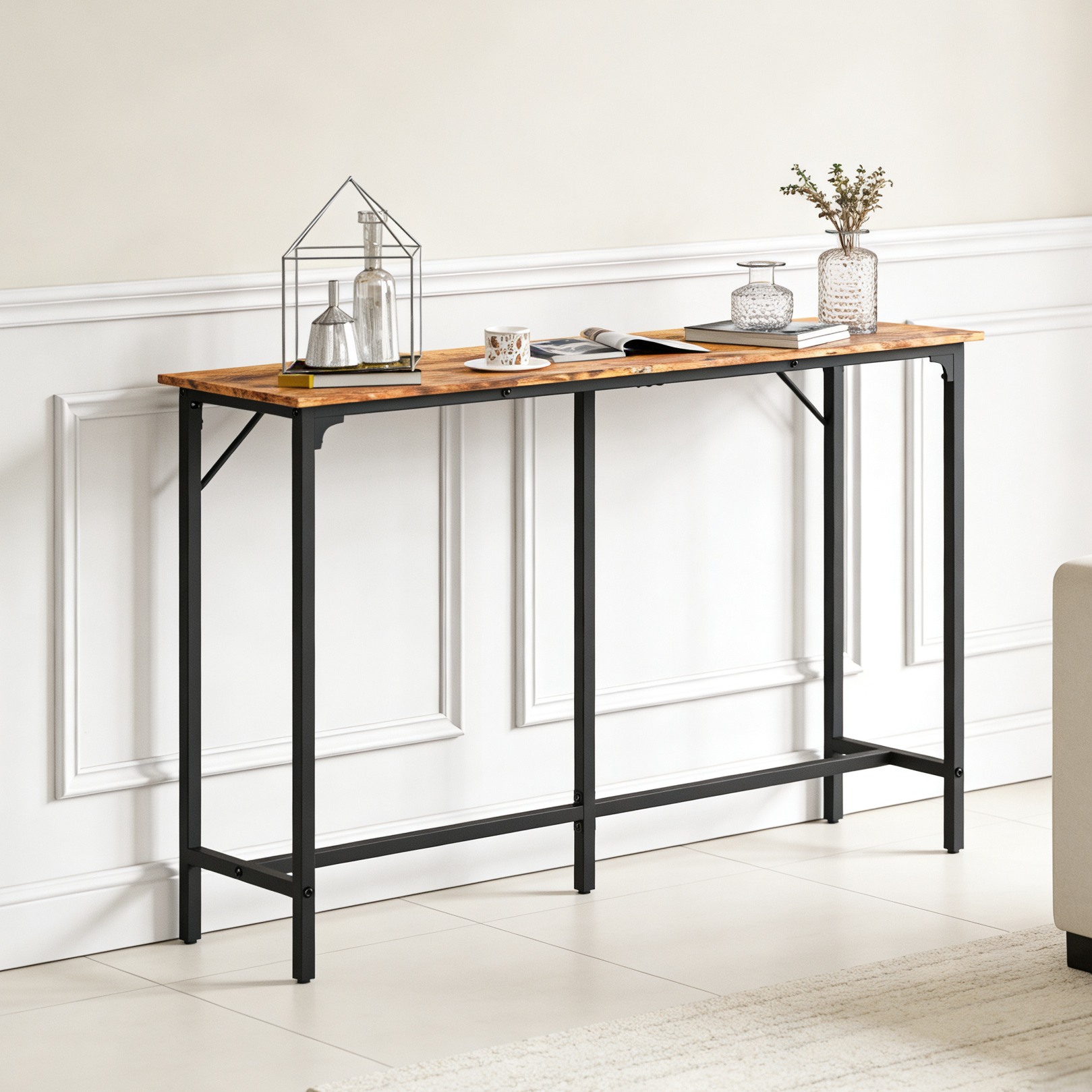 Ktaxon Modern Pub Dining Table for 4 People, 55" Long Bar Table Rectangle for Home, Brown (Only Table)