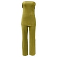 thumbnail image 4 of 2 Piece Wide Leg Pants Set for Women 2 Piece Sets for Women Summer Clothing Set Female Round Neck Short Sleeve Tops Pants Sets Trousers Pant Style S_553 Women's Tracksuits Green M, 4 of 5