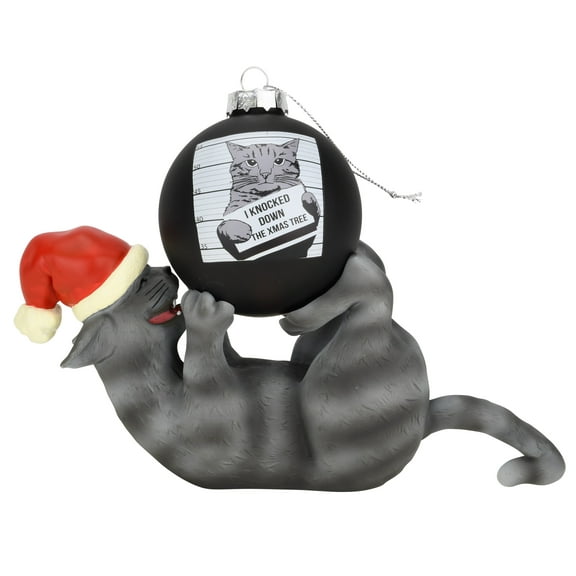 Tree Buddees Playing Cat Christmas Ornament Display Holder 10" x 4.5" (Black Cat)
