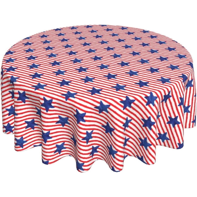 Nappe Patriotique 4 Juillet Nappe Lavable Réutilisable Couverture de Table Étoile Bleue Nappe Ronde 60 Pouces pour Dîner de Vacances Pique-Nique Fête Extérieure Salle à Manger Décoration de Table