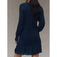 thumbnail image 4 of Robe Chandail en Tricot Torsadé pour Femmes, Col Ras du Cou, Manches Longues, Mini-Robe Plissée, Style Deux-en-un, Robe Patchwork, Bleu Marine, P, 4 of 8