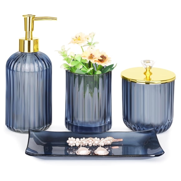 Set de accesorios de baño Haturi Blue Glass, 4 piezas