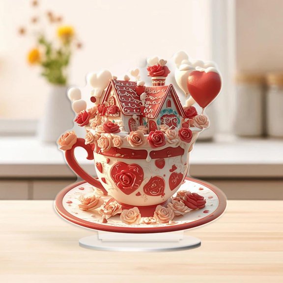 Valentine's Day Decorations Table Sign Decoration Freestanding Table Centerpiece Sign Romantic Love Heart Cupcake Shape Home Decor Acrylic Valentines Day Accessories for Table Wedding Party Clearance