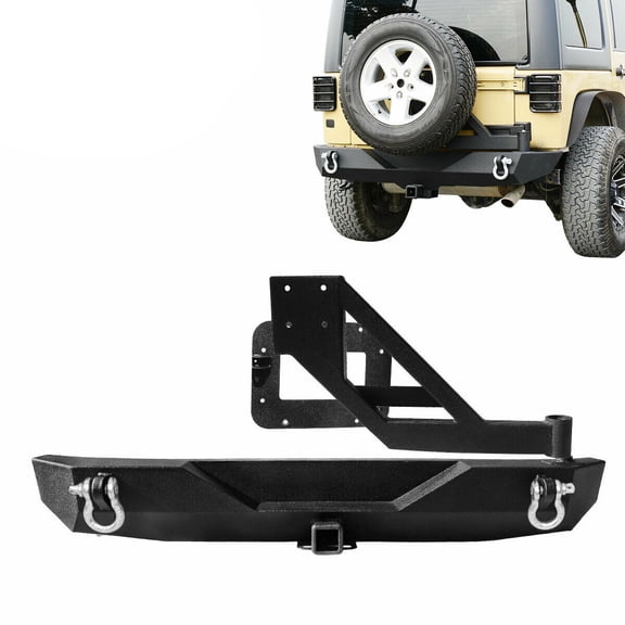 DAMAIJOY 1pc Rear Textured Black Iron Bumper Cover Rock Crawler Bumper with Tire Carrier & Linkage for Jeep for Wrangler 2007-2017 for Wrangler JK 2018