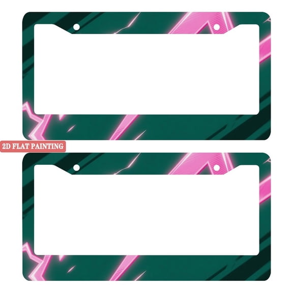 2Packs License Plate Frames with Dynamic Green Pink Lightning Pattern Design Includes Screws & Caps Full Accessories Included Size 6. 3x12. 2inch(16x31cm)
