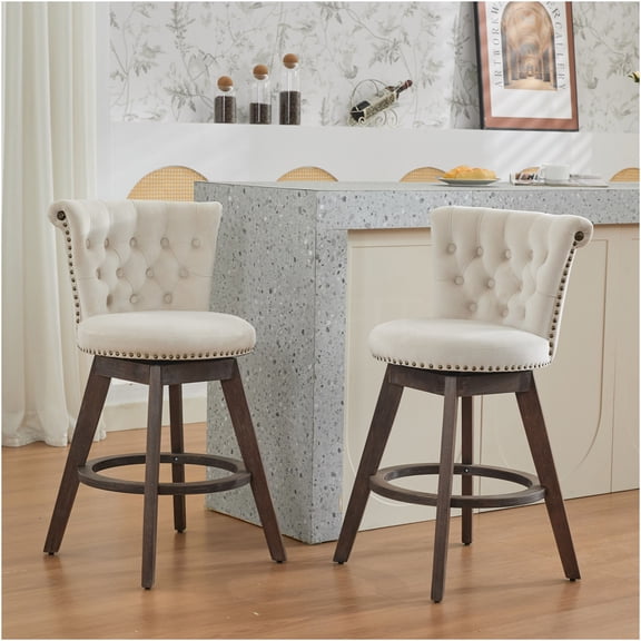 JERFIT 2-Pack Counter Height Swivel Bar Stools with Back and Arms, Upholstered in Soft Velvet with Wooden Legs for Kitchen Island, Dining Room, and Home Bar