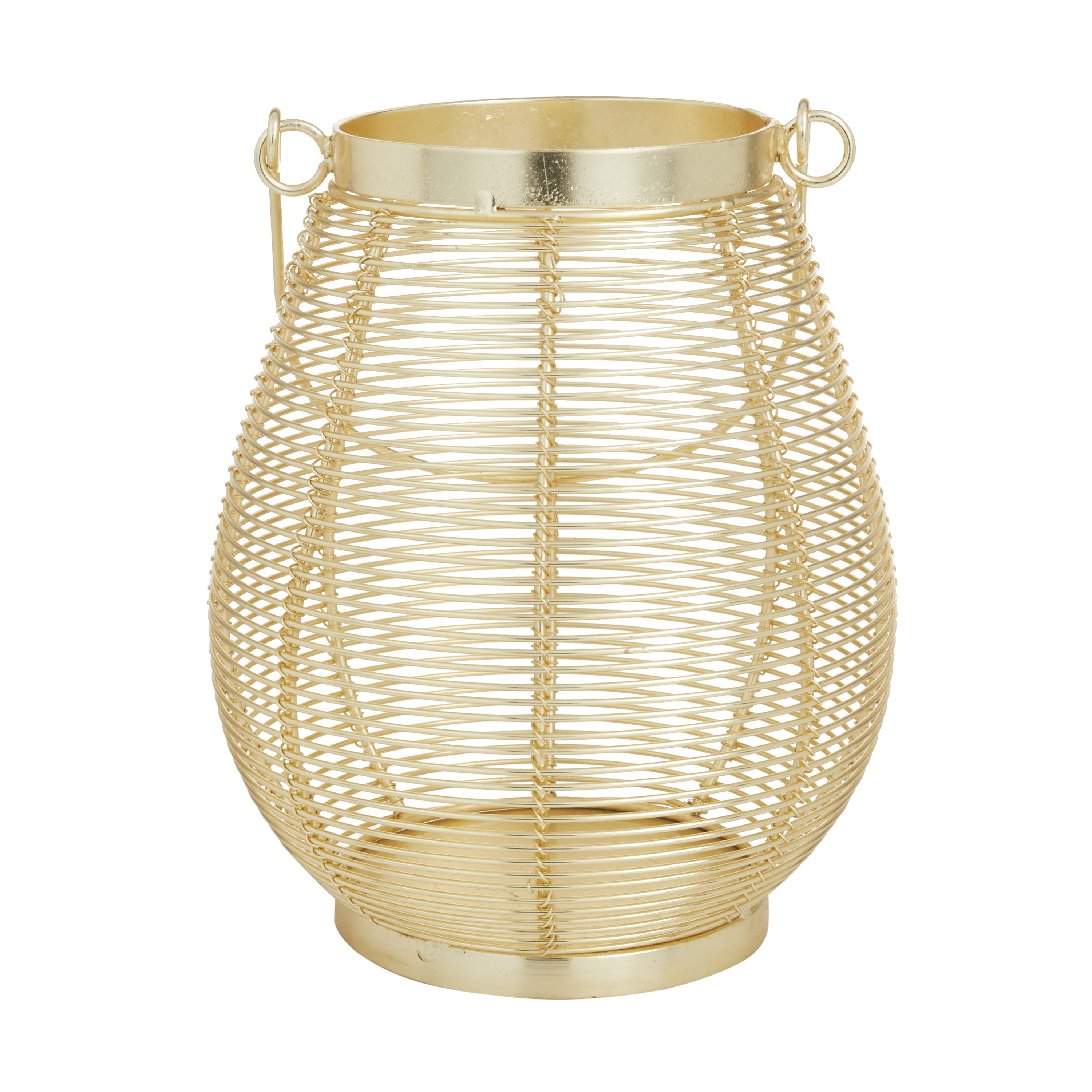 DecMode Gold Metal Decorative Candle Lantern with Thin Metal Handle