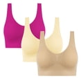 thumbnail image 2 of 3PC Women's Bra No Underwire Push Up Full Coverage Lightweight Plus Size Solid Color Wide Strap Women's Breathable Bralettes Bras Hot Pink XXL, 2 of 9