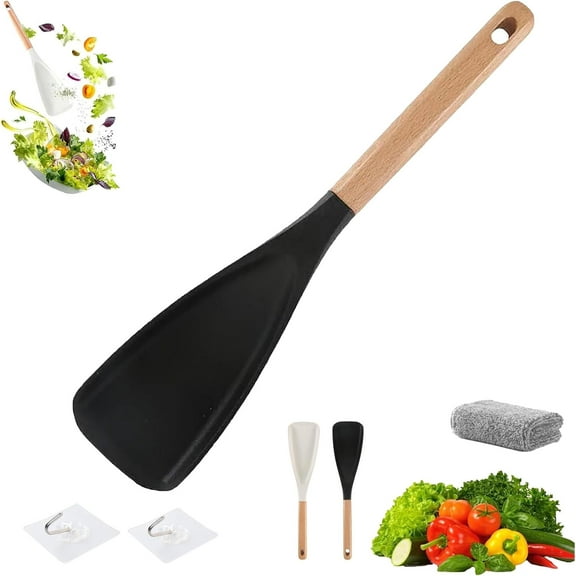 2026 New Cedar and Ash Cooking Spoon, multi function cooking spoon, for Nonstick Cookware, Kitchen 2-in-1 Spatula Spoons, for Mixing, Scoop, and Scrape (Black)