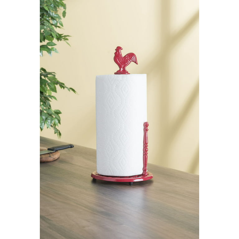 Cast Iron Rooster Paper Towel Holder, Red 