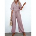thumbnail image 6 of Women'S Casual 2 Piece Set V-Neck Short-Sleeved Tops Straight Wide Leg Pants Outfit Lotus Root Color M, 6 of 9