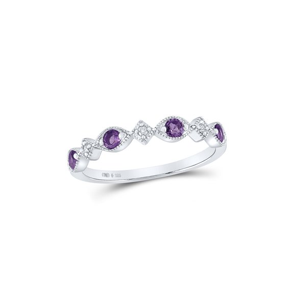 Diamond Queen Sterling Silver Womens Round Lab-Created Amethyst Diamond Band Ring 1/3 Cttw