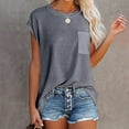 thumbnail image 2 of ZHENHONG T Shirts for Women,Casual Solid Color Short Sleeve Tshirt Crew Neck Loose Breathable Pocket Tees,Gray Women Blouses, 2 of 7