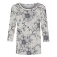 thumbnail image 4 of Tunic Blouse for Women Crewneck 3/4 Sleeve Vintage Casual Loose Fit Baroque Floral Engraving Print Soft Stretchy Lightweight Fashion Pullover Summer Fall Tops, 4 of 5