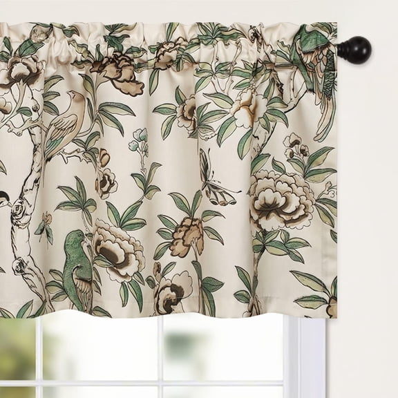Flower Botanical Kitchen Valance, Prevent Glare Decorative Solid Window Treatment for Farmhouse, Cafe, Office, Rod Pocket, W52 x L18 Inches