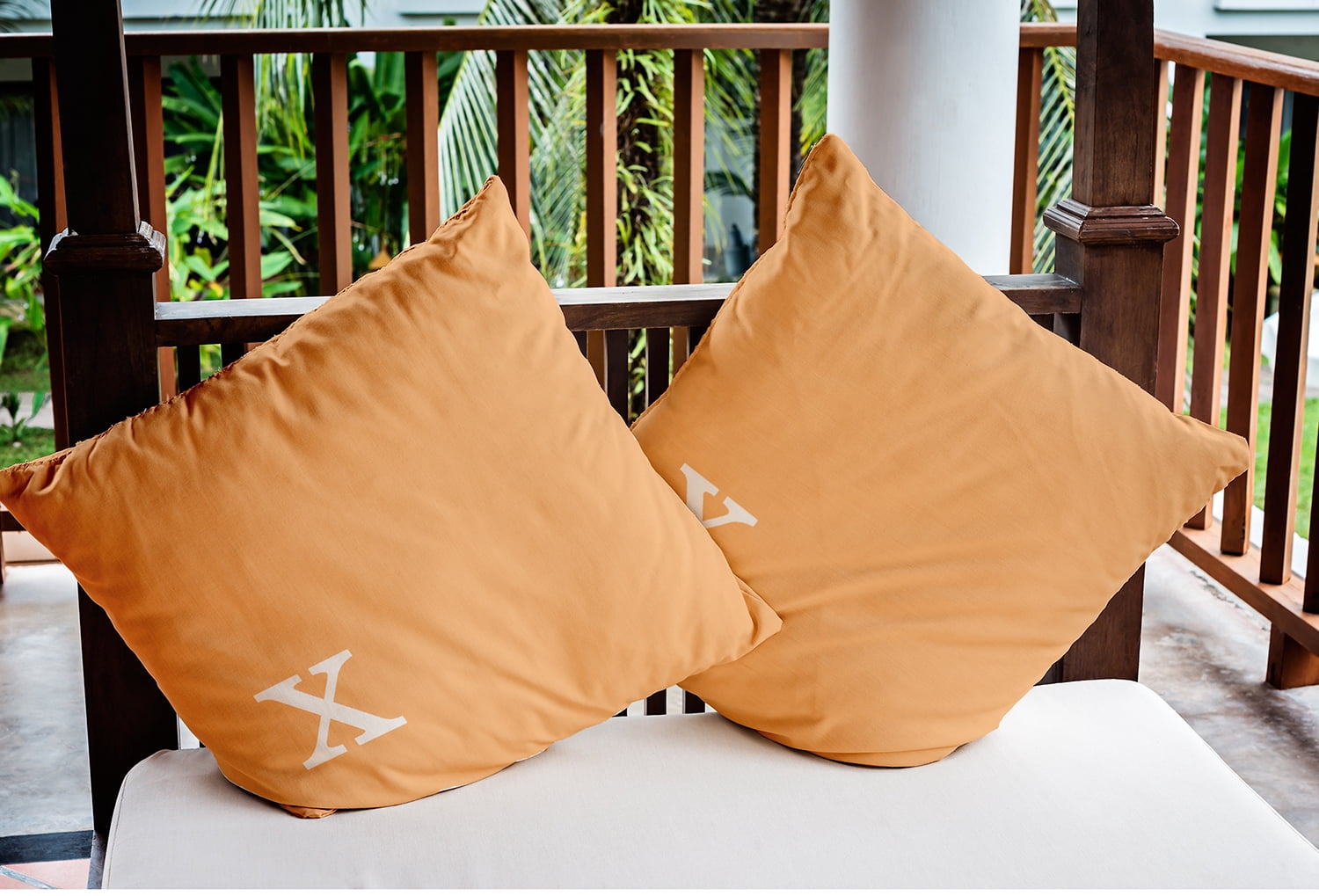 Simply Daisy 16" x 16" Modern Monogram Indoor/Outdoor Polyester Throw Pillow, Pale Gold